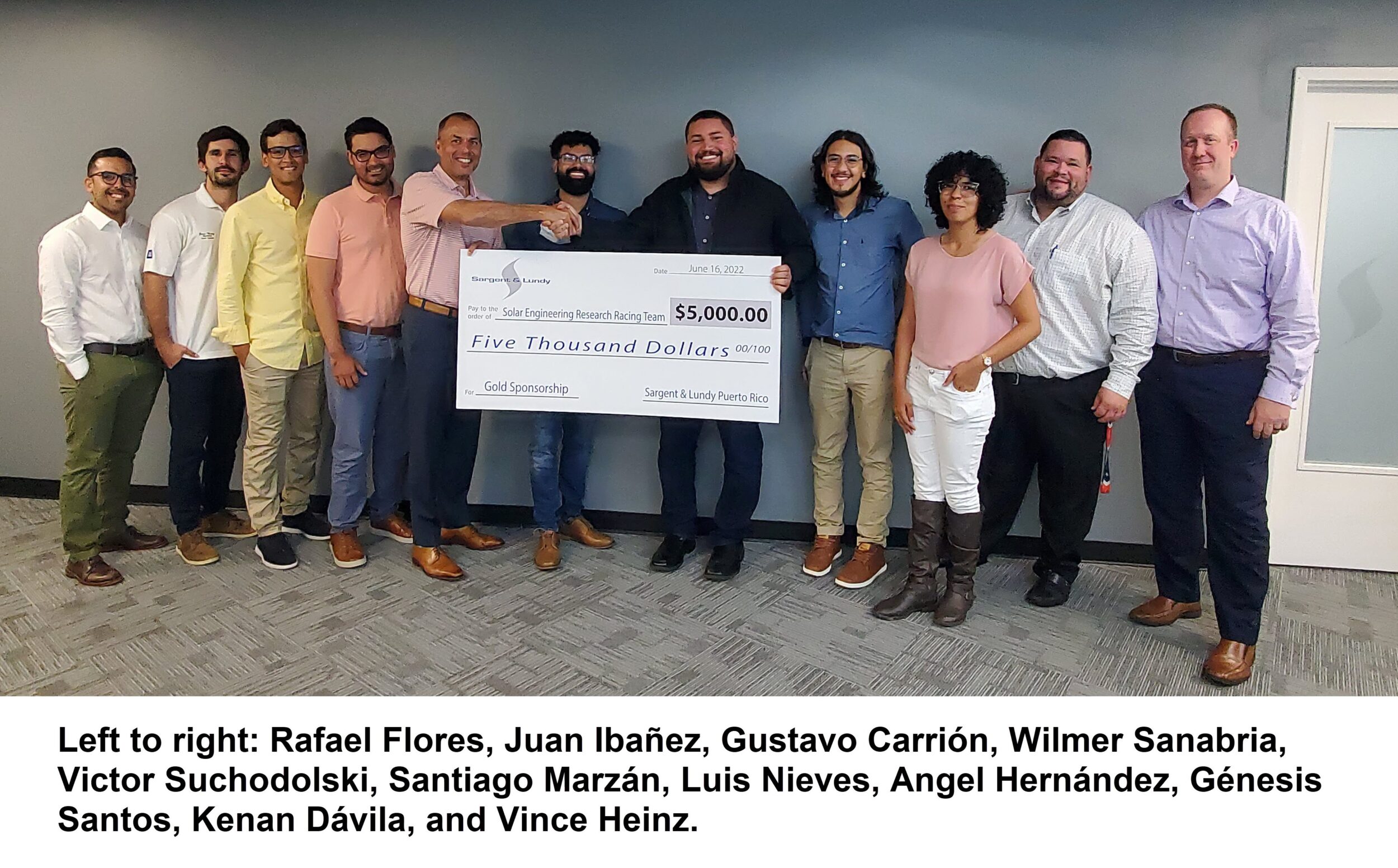 Sargent & Lundy UPRM Solar Car Team Donation