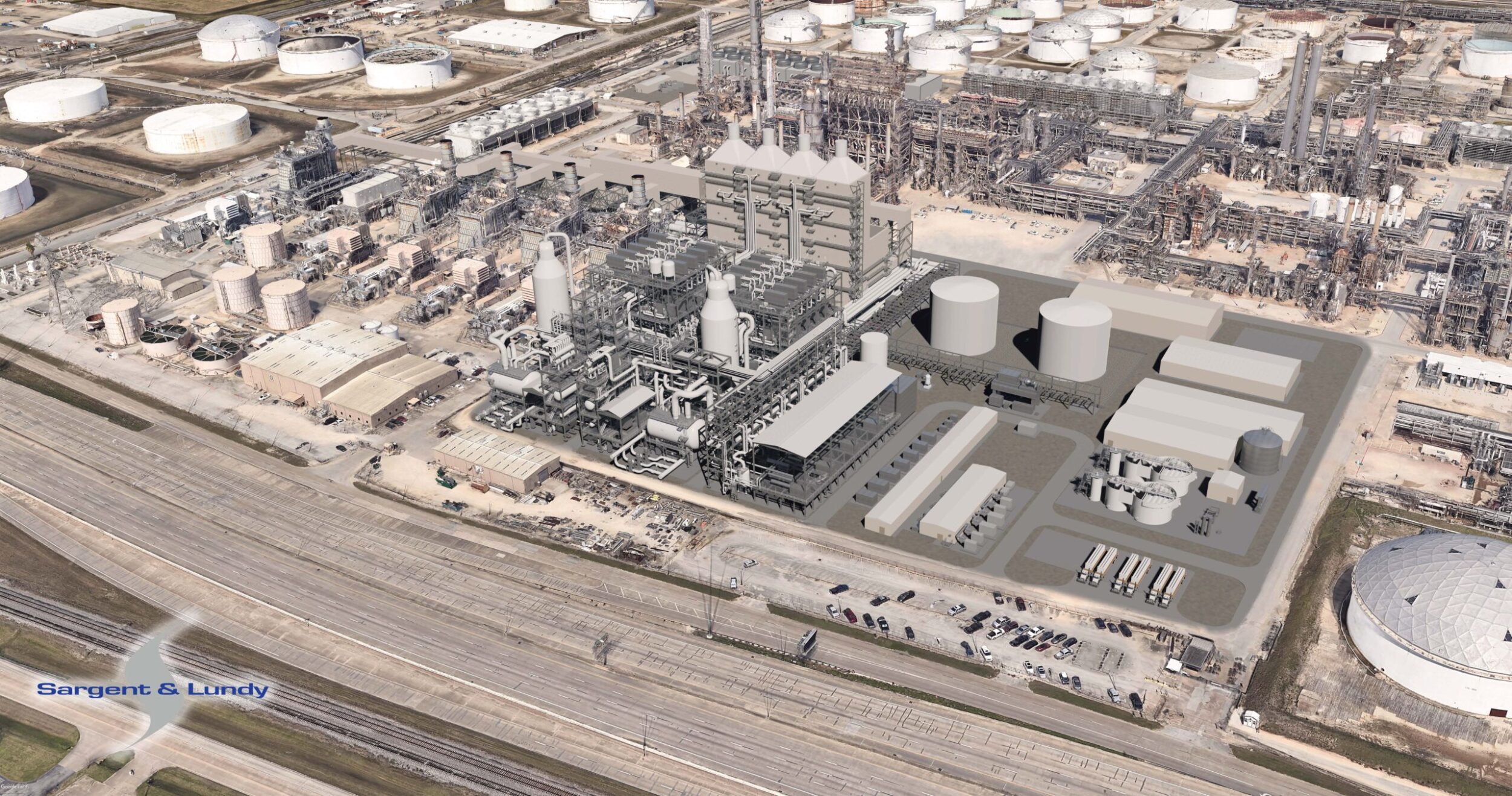 Rendering of carbon capture utilization and storage system at the Deer Park Energy Center in Texas.