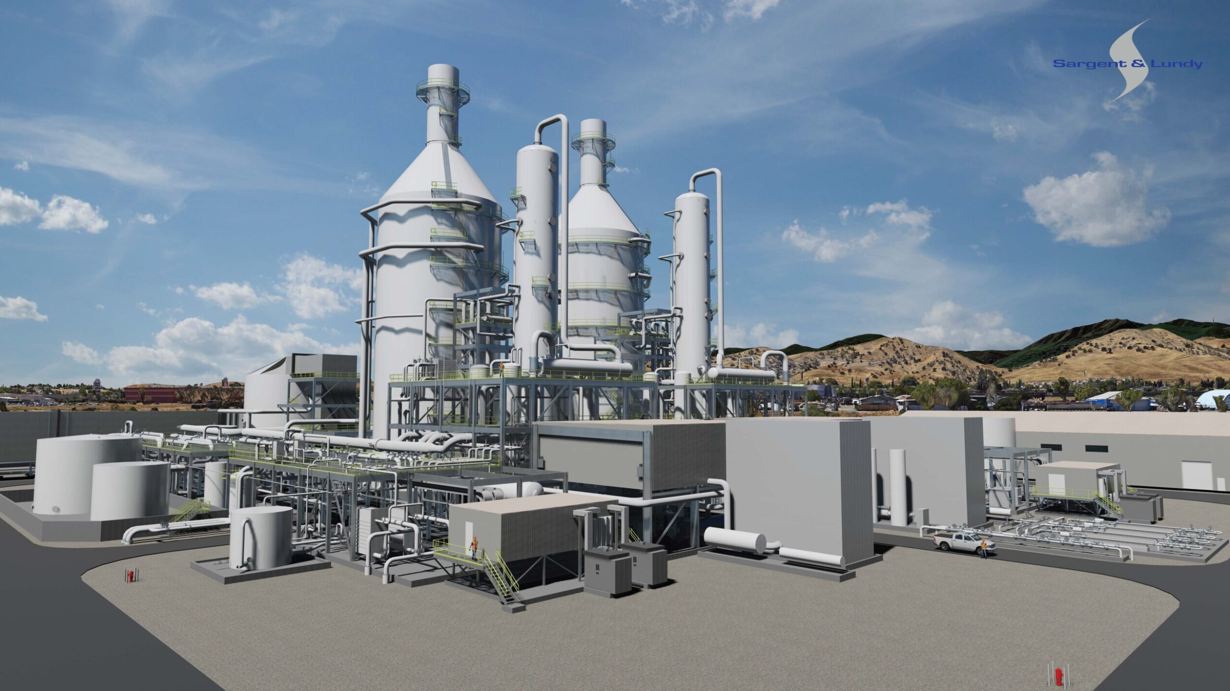 Rendering of carbon capture project for a natural gas-fired combined-cycle power plant in Pittsburg, California.