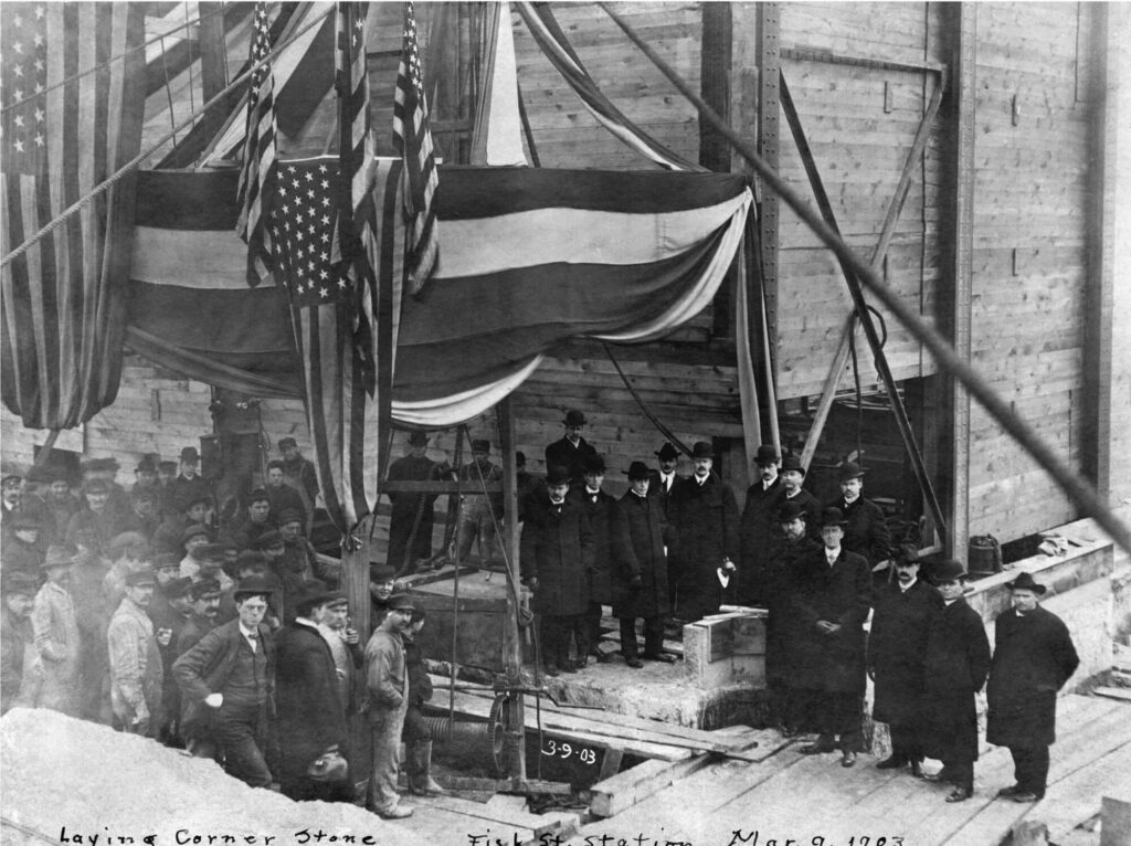 1903 Fisk laying cornerstone book