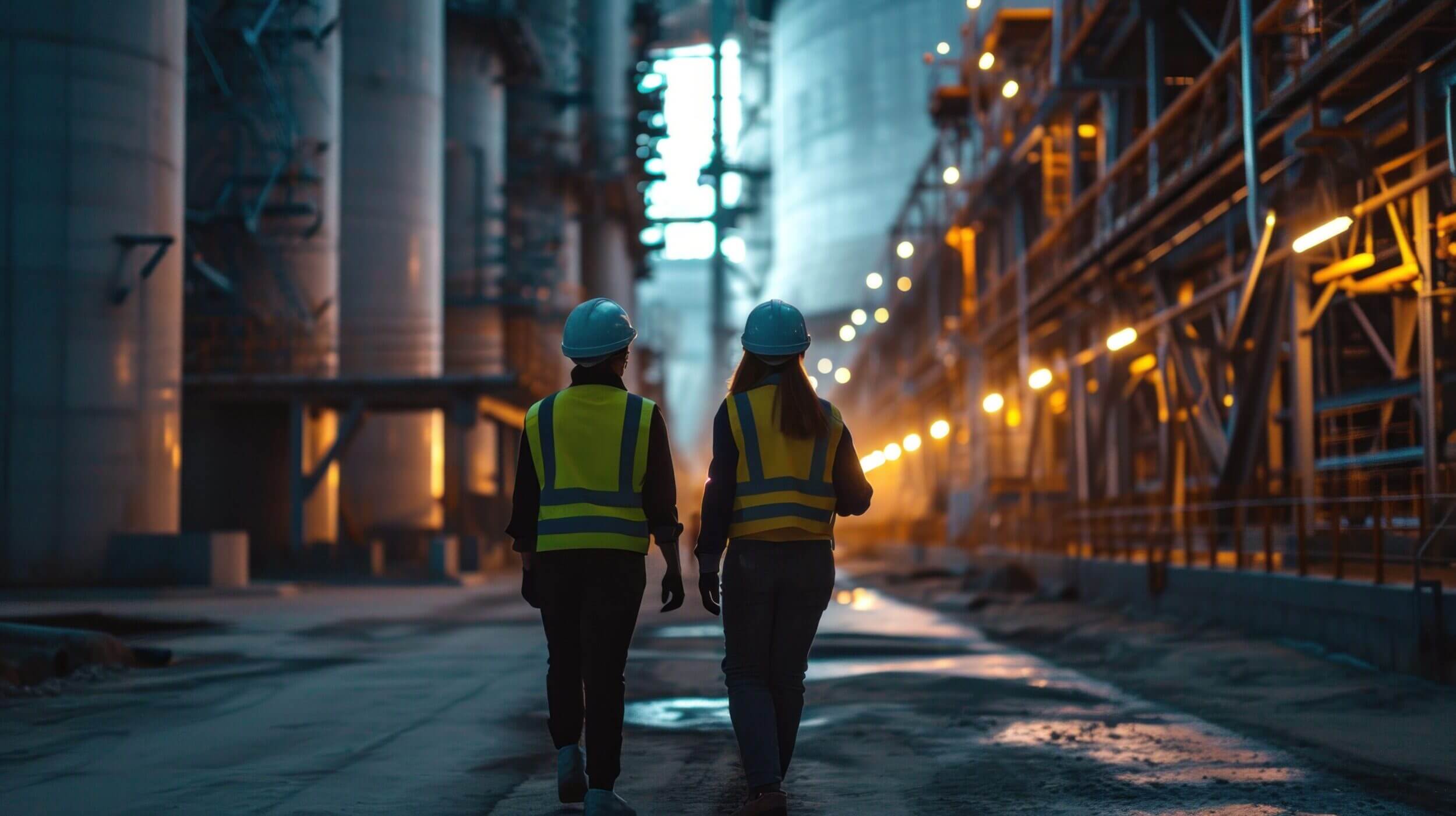 Engineers walking through a plant
