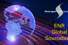 Digitized globe on black background with Sargent & Lundy logo