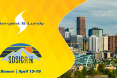 Logos for Sargent & Lundy and the Substation Design Solution Industry Consortium with a photo of Denver skyline.