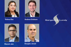 Photos of Trishna Das, Andrew Erickson, Manish Jain, and Douglas Jarard with Sargent & Lundy logo on blue background.