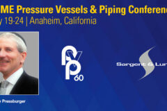 Photo of Maury Pressburger with yellow text for ASME Pressure Vessels & Piping Conference, July 19-24, Anaheim, California.