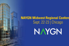 Photo of Sargent & Lundy's Chicago headquarters against a blue background with NAYGN logo and text that reads: NAYGN Midwest Regional Conference, Sept. 22-23, Chicago.