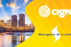 Photo of Richmond, Virginia skyline with James River in the foreground against a yellow background with logos for CIGRE and Sargent & Lundy.